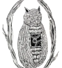 Owl Steampunk Art 30x23" Graphic Etching Animals Gears Nature Birds Cat Forrest