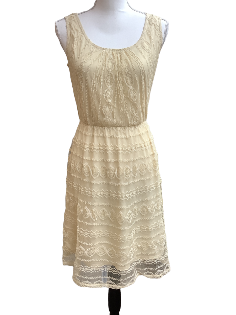AUW Women's Sleeveless Casual Lined Lace Dress - Cream, Small AUW Women's Sleeveless Casual Lined Lace Dress - Cream, Small