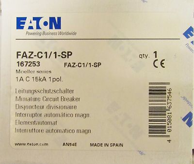 EATON KLOCKNER MOELLER FAZ-C1/1-SP Circuit Breaker Single Pole 1 Amp FAZ C1 1 SP