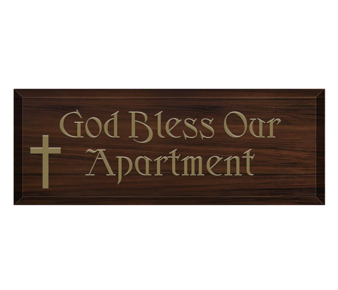 "God Bless Our Apartment" Wooden Wall Plaque 11" x 4" Catholic Home