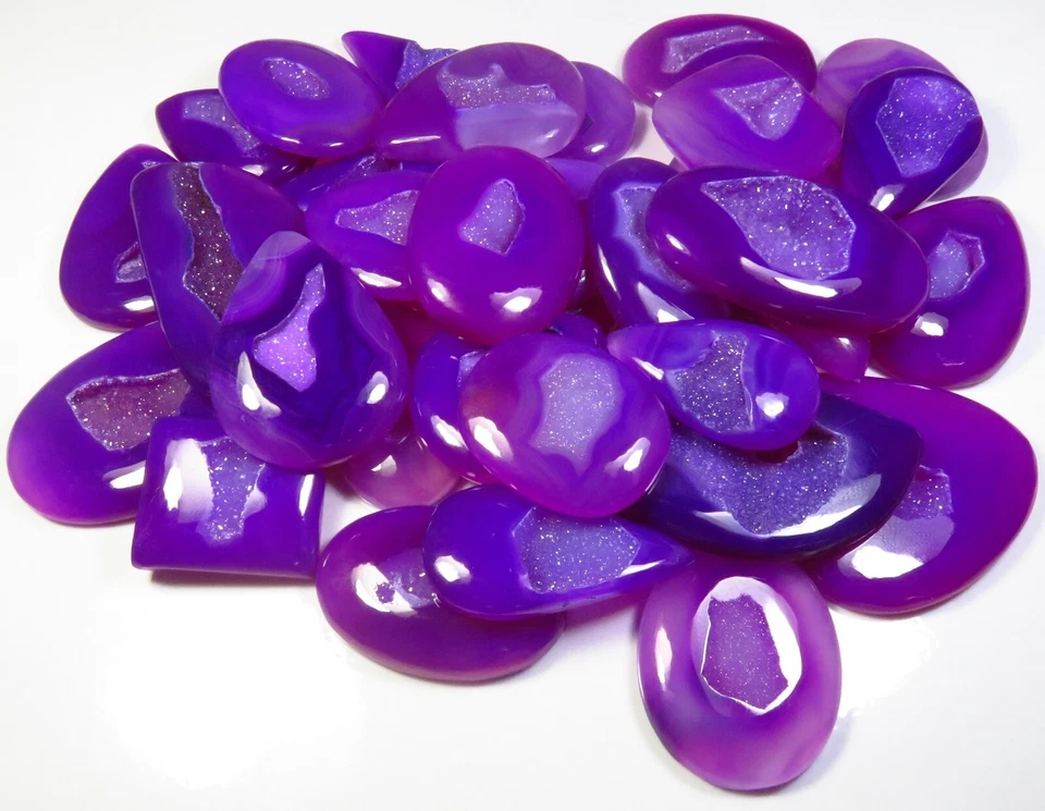 Purple Onyx Druzy Geode Cabochon 500-5000 Cts Natural Agate Gemstone Loose Lot - Image 3 of 4