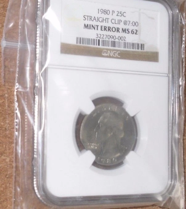 1980 P 25c Quarter Straight Clip @7:00 Mint Error NGC MS 62 Coin - Image 3 of 3