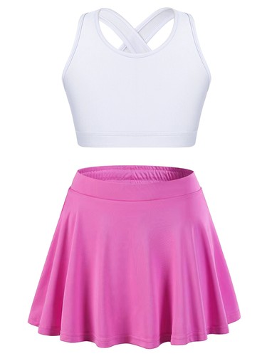 Kids Activewear Suits Criss Cross Back Kids Sportswear Set Casual Mini Skirt - Picture 25 of 140