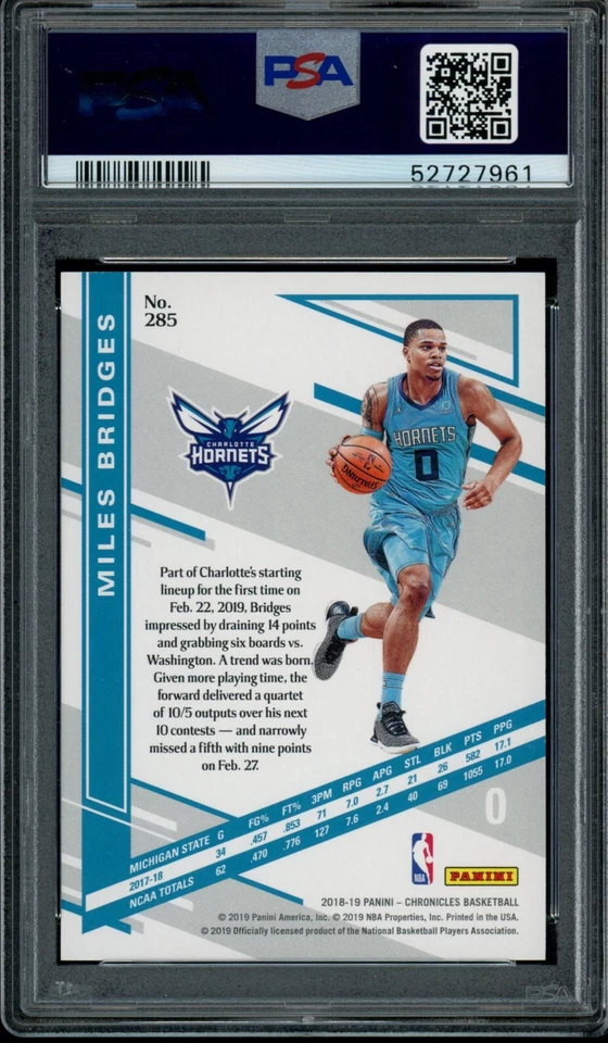 MILES BRIDGES PSA 10 2018-19 Panini Chronicles RC Elite Blue 58/99 #285 - Image 2 of 2
