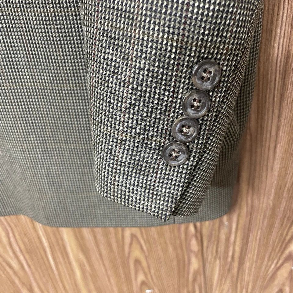 Jos A Bank Sport Coat Mens 48R Olive Green Multicolor Check Silk Three Buttons - Image 3 of 4