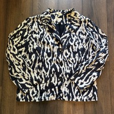 CHICO'S Women's Navy Blue White Abstract Ikat Blazer jacket Size 4