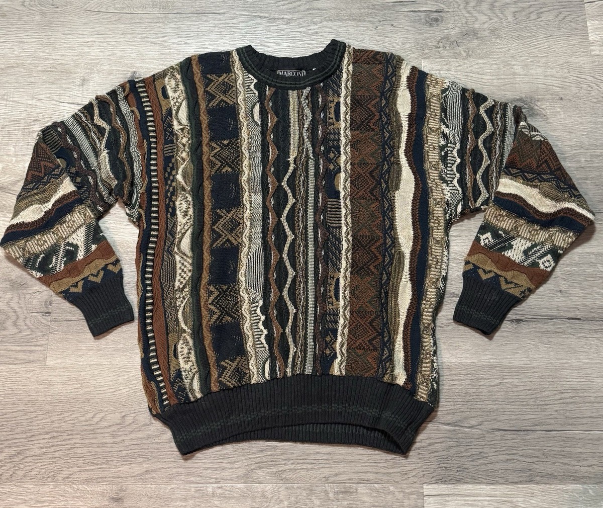 Vintage 3D Knit Sweater Mens L Marconi 90