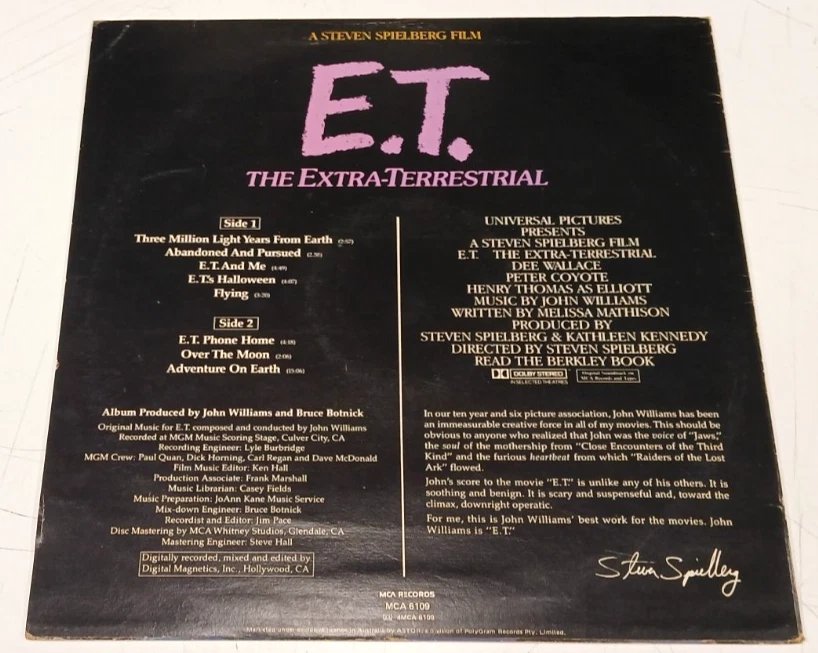 "E.T. The Extra-Terrestrial Soundtrack" John Williams 1982 AusPress Near Mint LP - Image 3 of 4