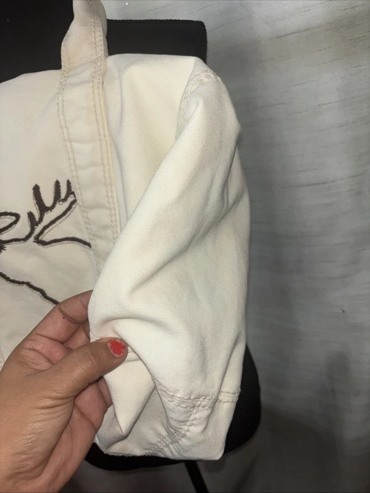 Bolso de Lona ABERCROMBIE NEW YORK Mujer Preppy Core Blanco Lona Bordado Alce Foto 4 de 4
