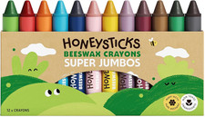 Super Jumbo Crayons 12 Pack - 100 Pure Beeswax, Non Toxic Crayons for Toddler