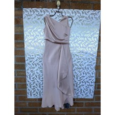 BHLDN Pale Pink Satin Draped Midi Dress | Size 0 | Soft Pink Cocktail