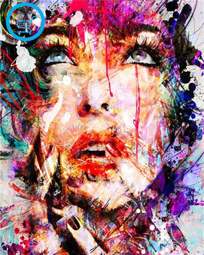 Paint by Numbers for Adults Children, Paint Colorful Face of Woman Abstract 16X2