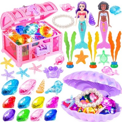 Mermaid Toys Diving Toys with Shell Treasure Chests and Storage Bag Swimming ...
