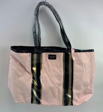 Victoria's Secret Iconic Heritage Stripe Canvas Tote Bag Pink Black Gold