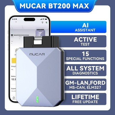 MUCAR BT200 MAX OBD2 Scanner Auto AI Diagnostic Tool All Software Free Auto Vin