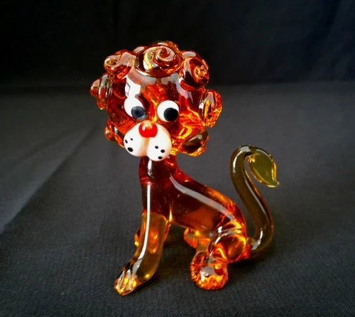 MURANO ITALY Vintage 2.9" amber ART GLASS figurine LION ornament figure