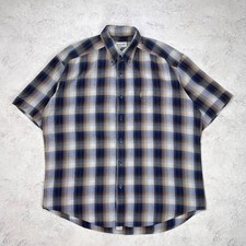 Vintage Yves Saint Laurent Pour Homme Shirt Mens Short Sleeve Plaid Cotton Blue