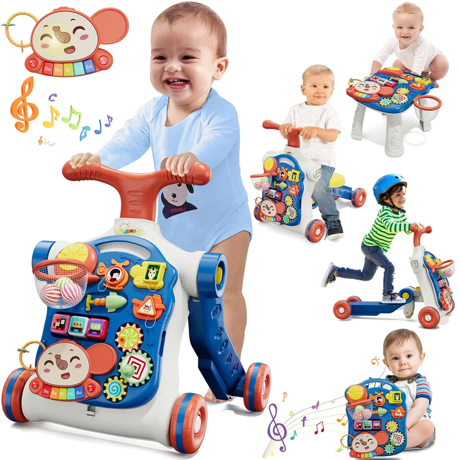HYES Baby Walker for Boy 5 in 1, Activity Center Learning to Walk, Sit to Stand,