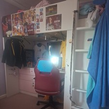 White Ikea Smastad Loft Bed With Desk , Wardrobe And Shelves
