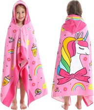 Kids Hooded Towel Poncho Wearable Bath Beach Wrap Cartoon 30x50 in Ages 3-10