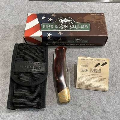 Bear & Son Cutlery USA 5  299R Rosewood Lock Back Pocket Knife W/ Pouch Mint Box