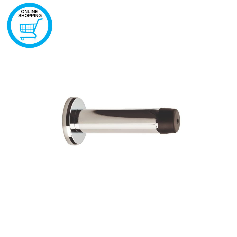 Wall Mounted Cylinder Door Stop with Rose - Polished Chrome, 1 Set, 1 Piece