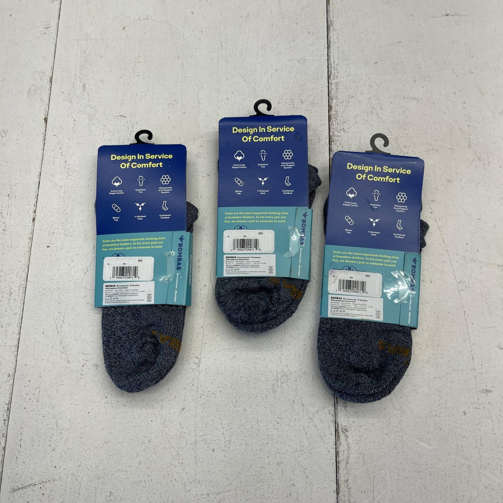Bombas Ankle Socks Womens M Blue Core Classic Arch Support 3 Pairs Low Cut image 4