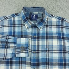 Izod Shirt Mens Medium Blue White Plaid Flannel Button Down Long Sleeve Casual