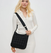 Sol and Selene Aura Crossbody Black PUFFY PUFFER BAG LONG adjustable strap