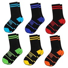 Boys Crew Socks Athletic Half Cushioned Calf Socks 7-10 Years Black 6 Pairs