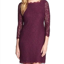 Adrianna Papell Dress 8 Lace Purple Square Neck Sheath Formal Cocktail Burgundy