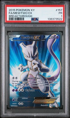 2015 POKEMON XY BREAKTHROUGH #157 FULL ART/MEWTWO EX PSA 1