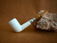 Meerschaum Pipe Hand Carved Free Hand Shape Silver Spigot Stem with Fitted Case