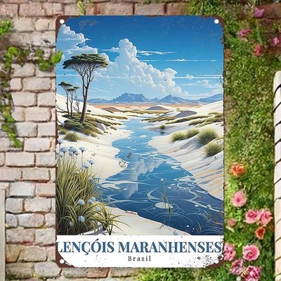 Tranquil River Sandy Landscape Featuring ''LEN IS MARANHENSES'' Metal Sign Decor
