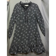 Loft Black White Dot Ruffle Neck Long Sleeve Mini Dress Size 6 Crochet Trim