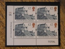 GB 1997 Enschede Castles £2 Cyl Block of 4 1A1A PVA gum SG# 1994 U/M
