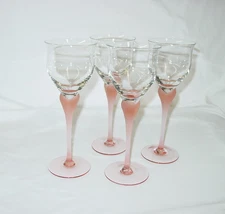 Set of 4 Mikasa Sea Mist Coral Frosted Stem Water Wine Goblets 9 1/4” Mint