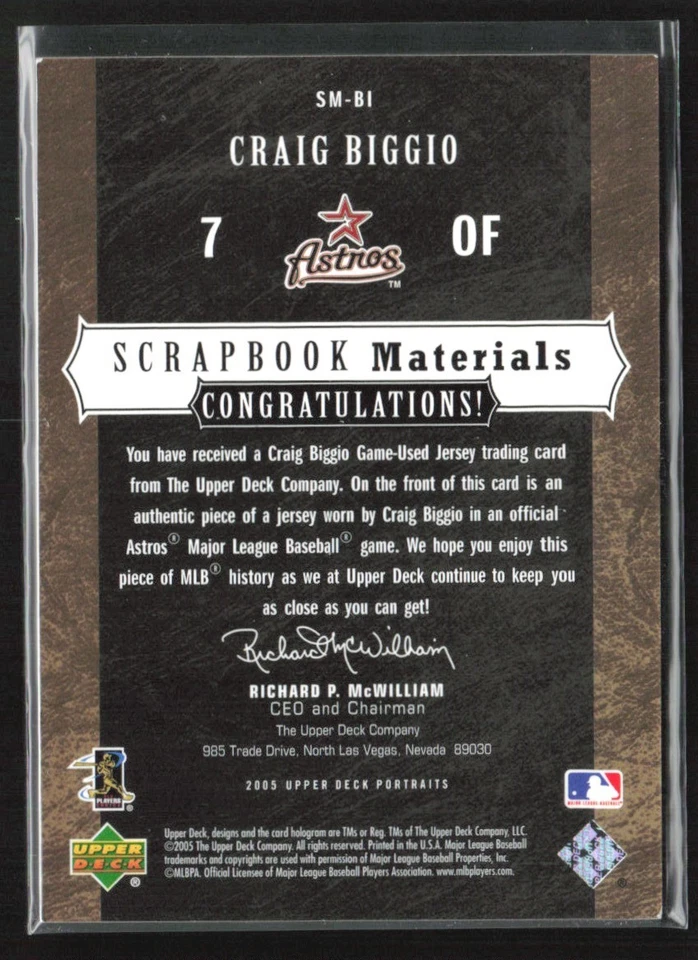 Craig Biggio 2005 UD Portraits Scrapbook Materials Jersey #SM-BI Houston Astros - Image 2 of 2