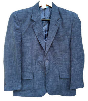Haband's Gold Coast Sport Coat Jacket Blazer Mens 44 R Solid Blue Polyester NEW
