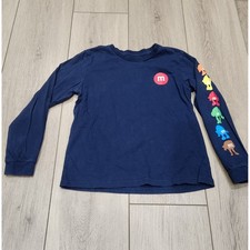 M&M's Navy Blue Long Sleeve Graphic T-Shirt Kids Size Medium 7/8 Cotton Tee