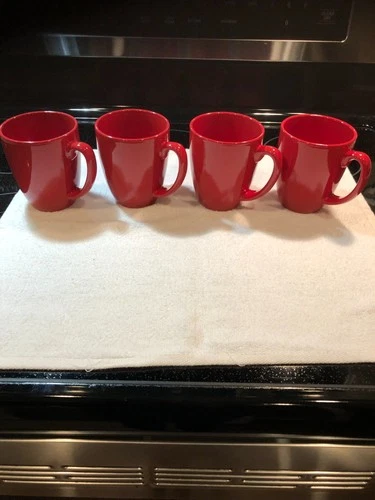 Corelle Coordinates Red Stoneware Coffee Mugs Cups Set Of 4 Vintage Excellent
