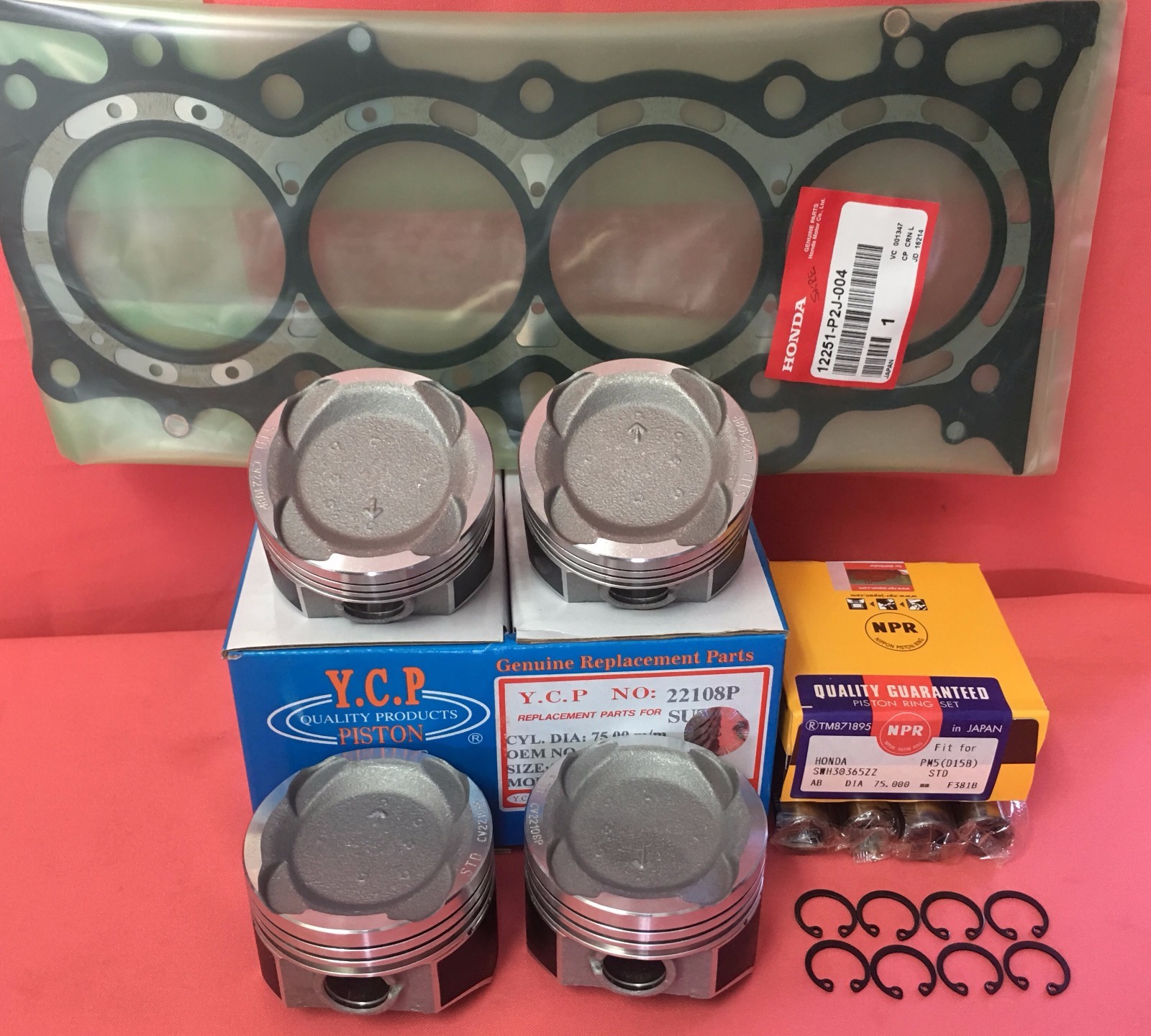 YCP 75mm Teflon Coated Vitara Pistons Low Comp+ NPR Rings+Gasket Honda