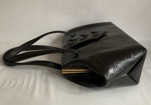 Essell Brownish Black 1960s Synthetic Vintage Handbag Fabric Lining Elbief Frame - Picture 9 of 12