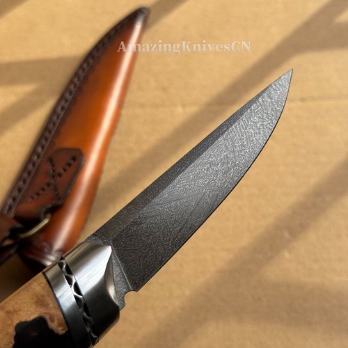 Premium Wootz Stahlmesser Outdoor Survival Jagd mit Lederscheide Sammlerstück - Bild 14 von 16