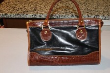 Vintage Brahmin Satchel Croc Embossed Black Brown Purse