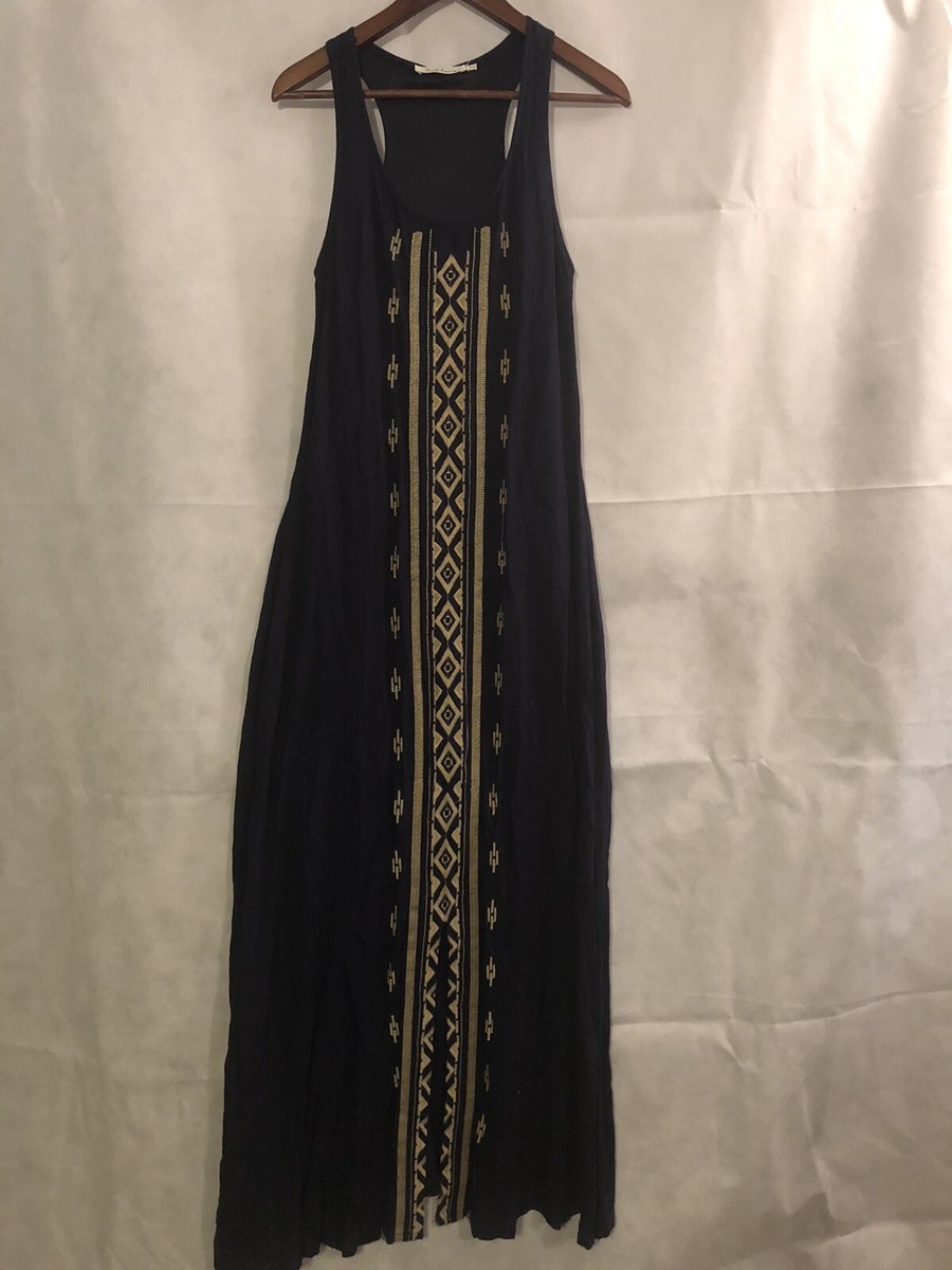 SOLITAIRE Summer Racerback Beige Embroidered Maxi Dress ~ Size Small Lined  | eBay
