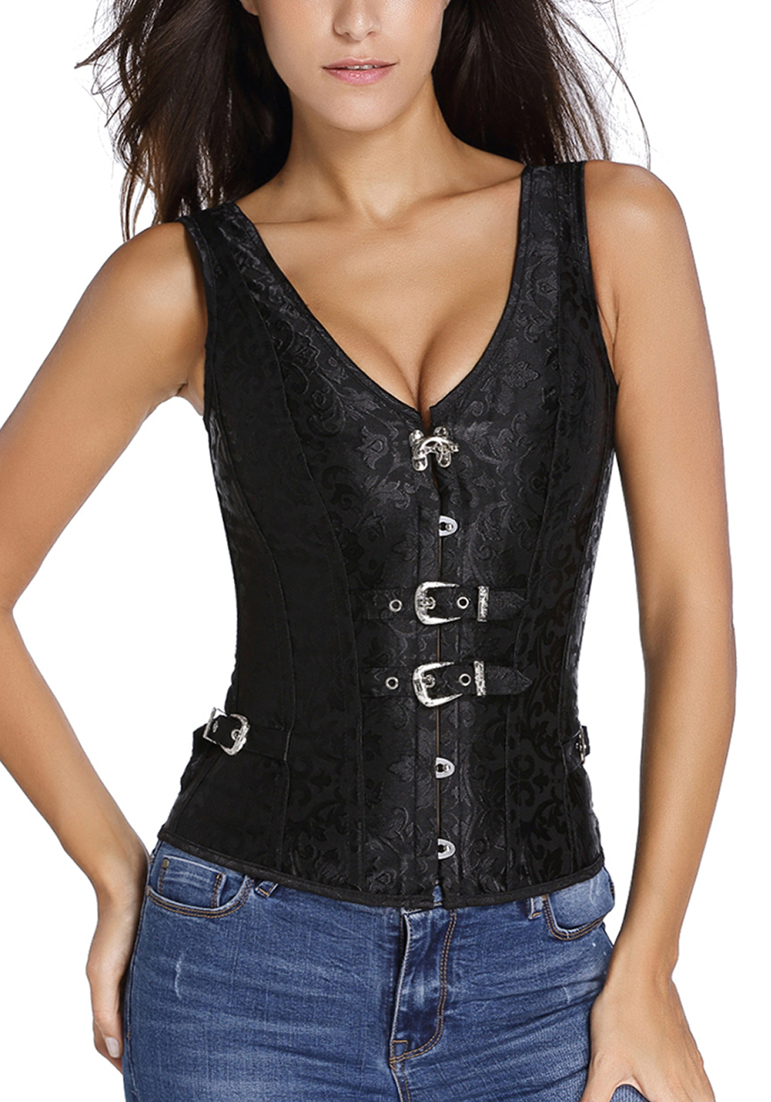 schwarz Vintage Corsage Korsett Bustier Gothic Steampunk Shirt Cors Vakuumbeutel