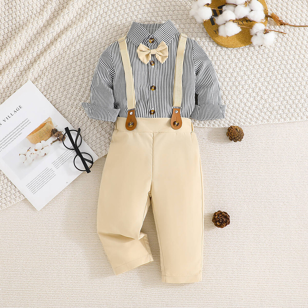 2PCS Baby Boy Shirt Suspenders Pants Set Kids Gentleman Formal Clothes