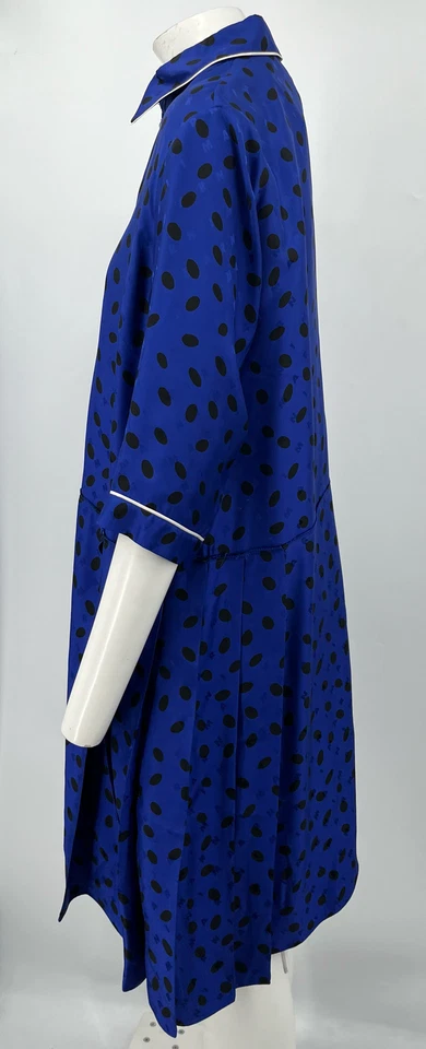 Marni Blue Logo/Polka-Dot Print Pleated-Side Shift Dress sz 46 - Image 2 of 4