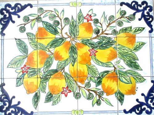 Ceramic tile art Mosaic mural Lemons lemon tree BACKSPLASH 24" x 18" 18" x 24" - Picture 8 of 10